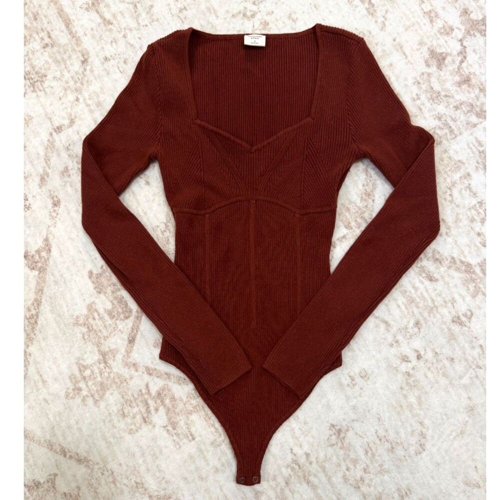 Abercrombie Rust Orange Ribbed Sweetheart Neck Bodysuit Women's XS